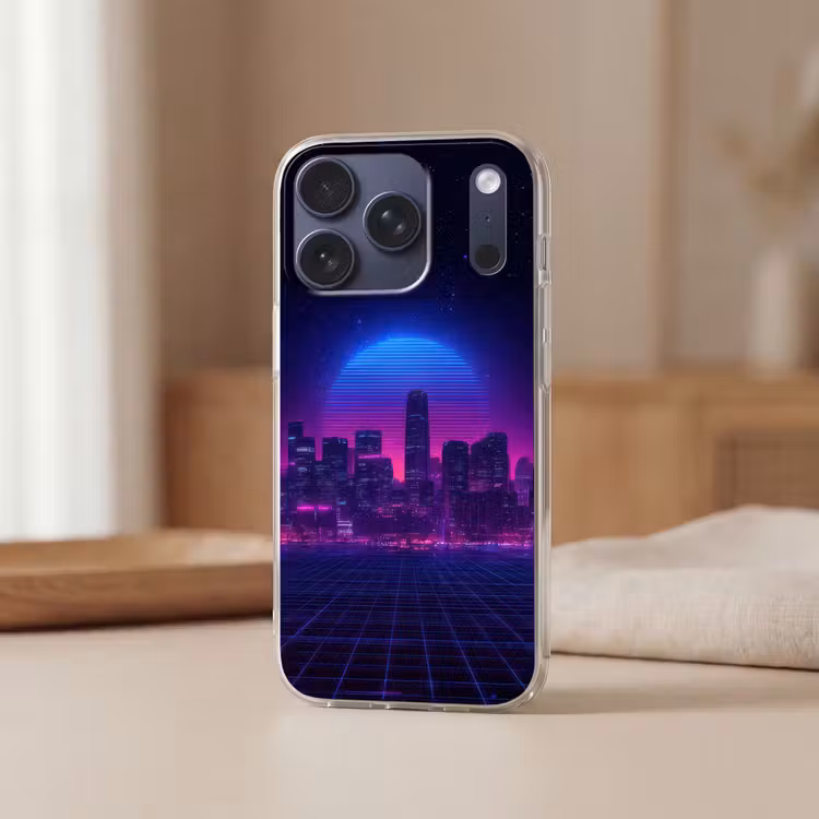 Skyline - Zon - Neon - Rasterpatroon Telefoonhoesje iPhone 17 Pro klein -sfeer2