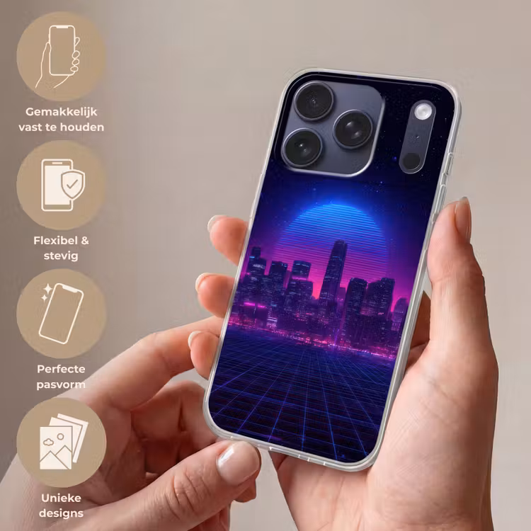 Skyline - Zon - Neon - Rasterpatroon Telefoonhoesje iPhone 17 Pro klein -sfeer3_NL