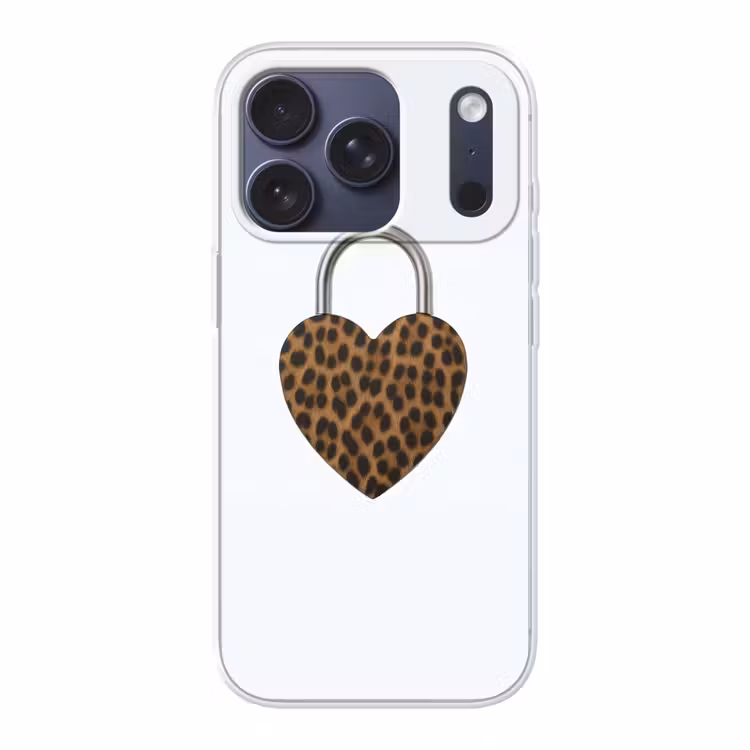 Slot - Hartvormig - Bruin - Panterprint Telefoonhoesje iPhone 17 Pro klein -3d