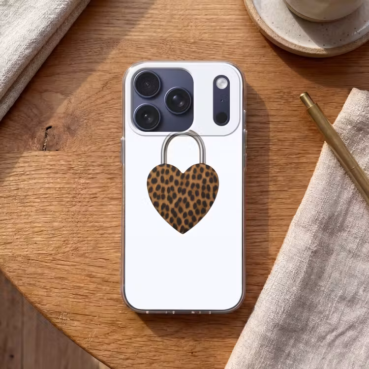 Slot - Hartvormig - Bruin - Panterprint Telefoonhoesje iPhone 17 Pro klein -sfeer1
