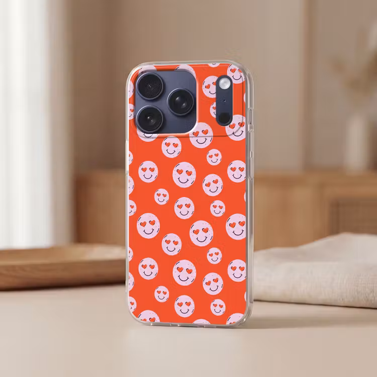 Smiley - Patroon - Hartjes - Rood - Roze Telefoonhoesje iPhone 17 Pro klein -sfeer2