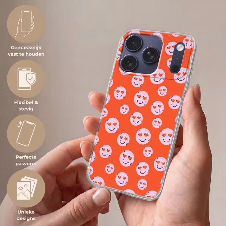 Smiley - Patroon - Hartjes - Rood - Roze Telefoonhoesje iPhone 17 Pro klein -sfeer3_NL
