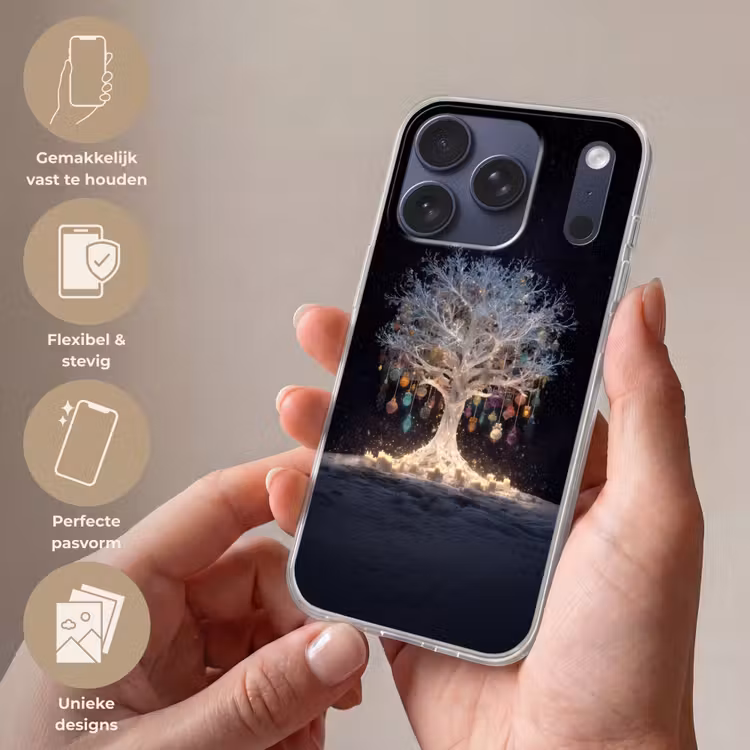 Sneeuwboom - Lichtjes - Wit - Kleurrijk Telefoonhoesje iPhone 17 Pro klein -sfeer3_NL