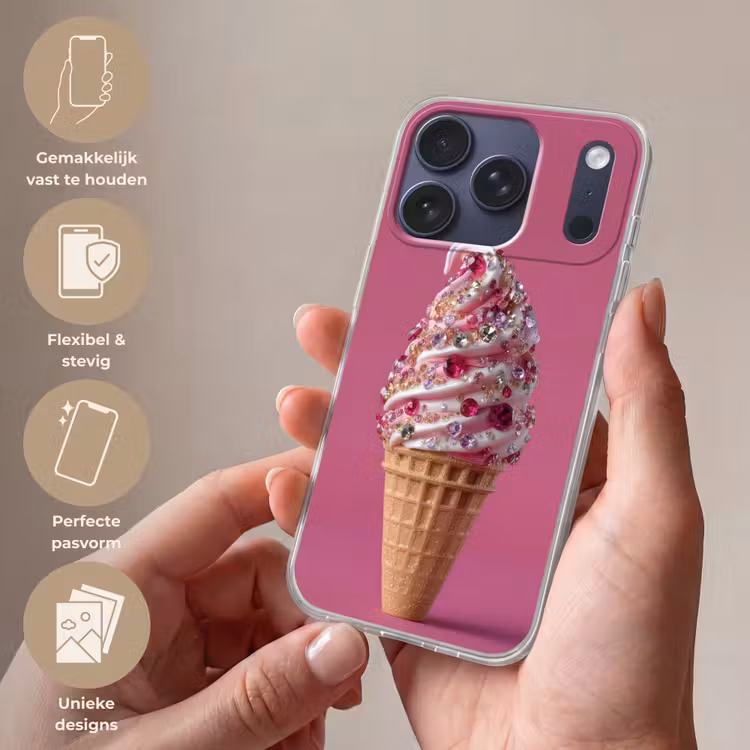 Softijs - Edelstenen - Roze - Hoorntje Telefoonhoesje iPhone 17 Pro klein -sfeer3_NL