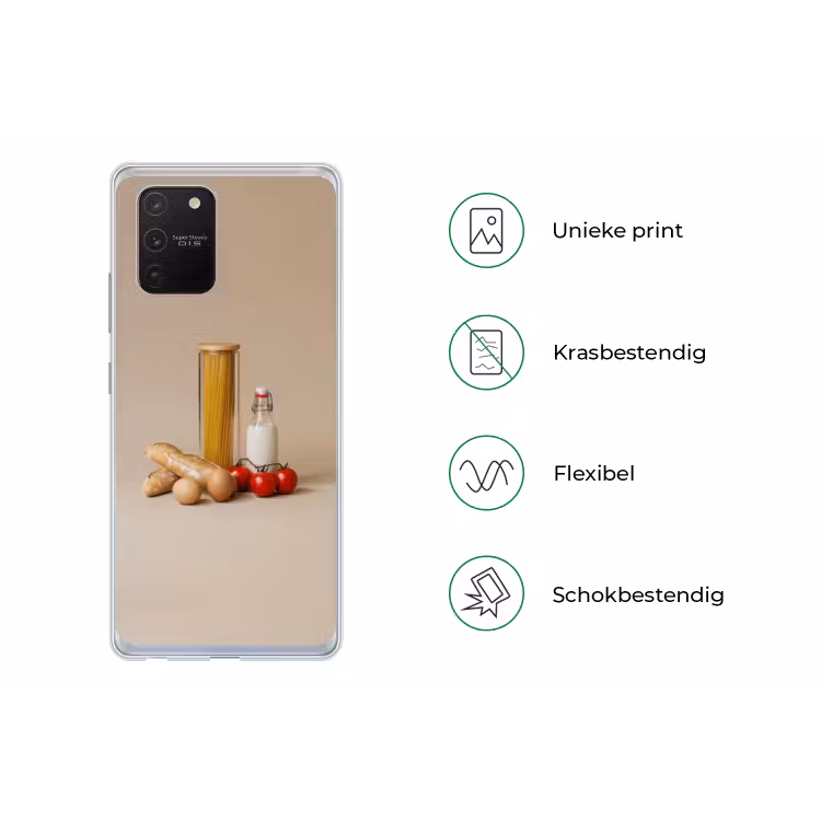 Spaghetti - Melk - Tomaten - Eieren - Brood Telefoonhoesje Samsung Galaxy S10 Lite klein -specsS10Lite