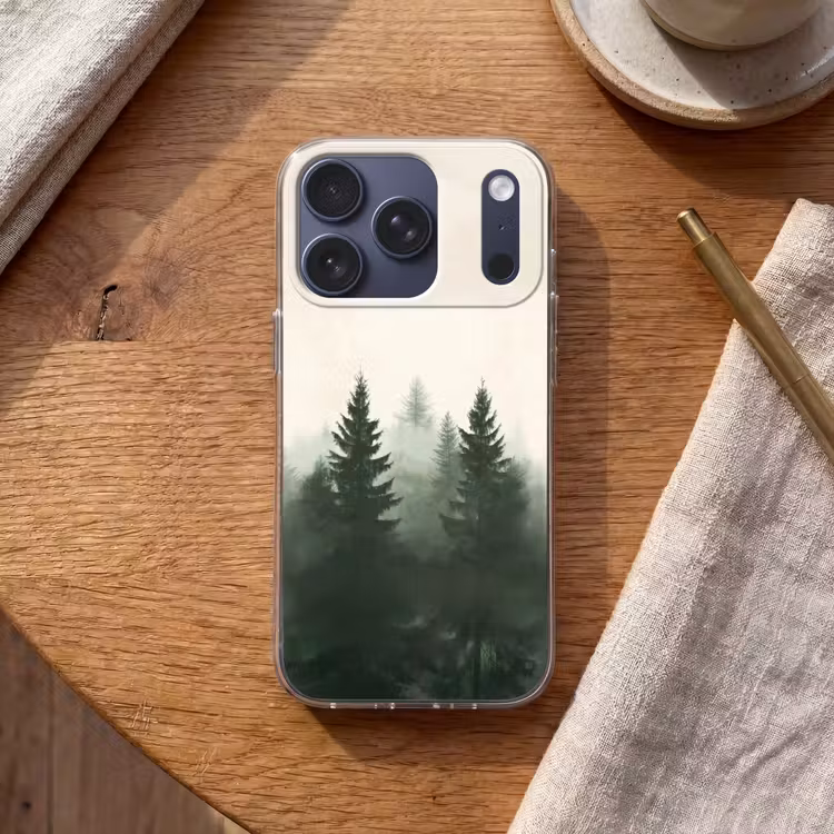 Sparren - Bomen - Groen - Beige Telefoonhoesje iPhone 17 Pro klein -sfeer1