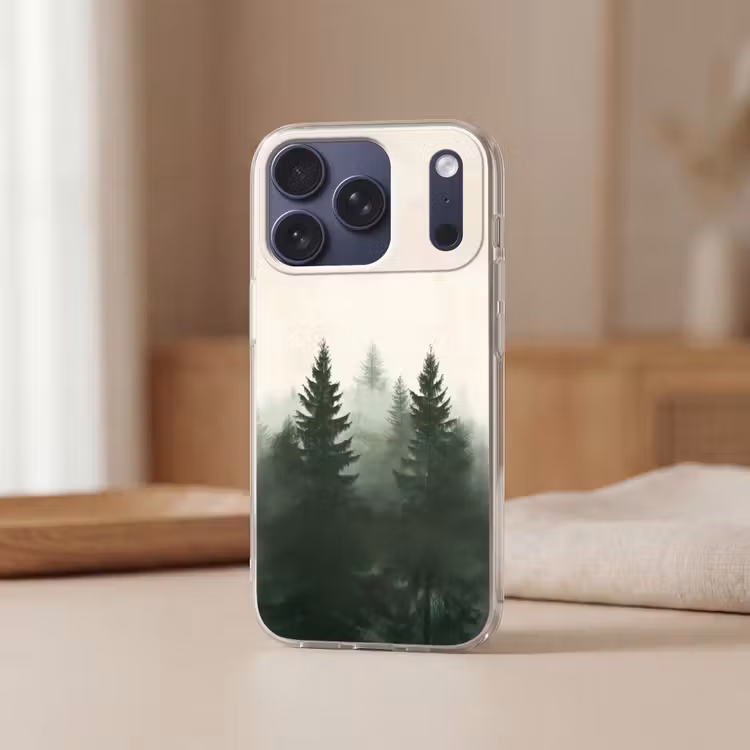 Sparren - Bomen - Groen - Beige Telefoonhoesje iPhone 17 Pro klein -sfeer2