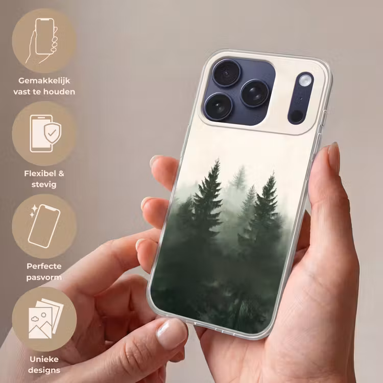 Sparren - Bomen - Groen - Beige Telefoonhoesje iPhone 17 Pro klein -sfeer3_NL