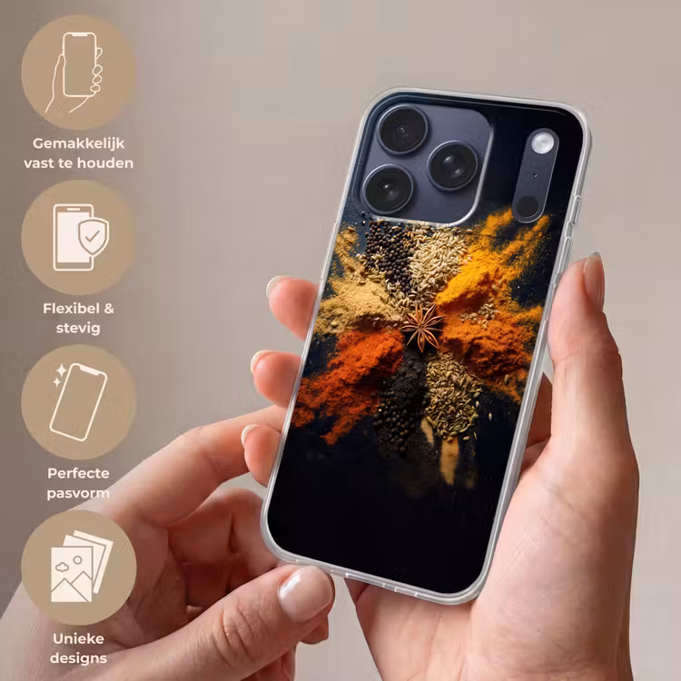 Specerijen - Explosie - Oranje Telefoonhoesje iPhone 17 Pro klein -sfeer3_NL