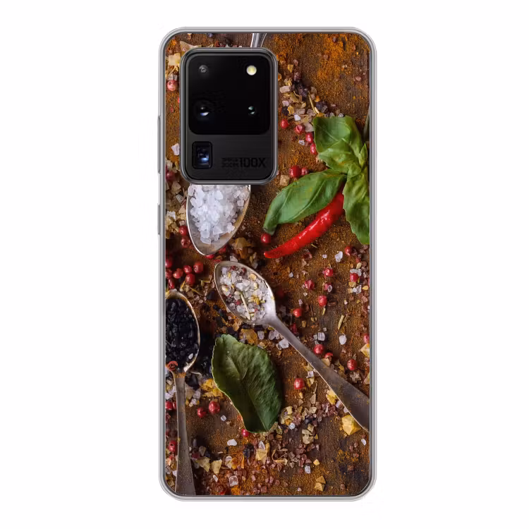 Specerijen - Kruiden - Lepels - Zout - Bruin - Keuken Telefoonhoesje Samsung Galaxy S20 Ultra klein -3d
