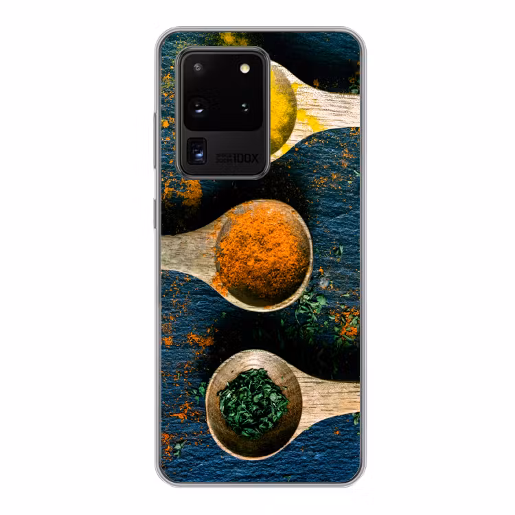 Specerijen - Lepel - Kruiden - Bruin - Geel - Groen Telefoonhoesje Samsung Galaxy S20 Ultra klein -3d