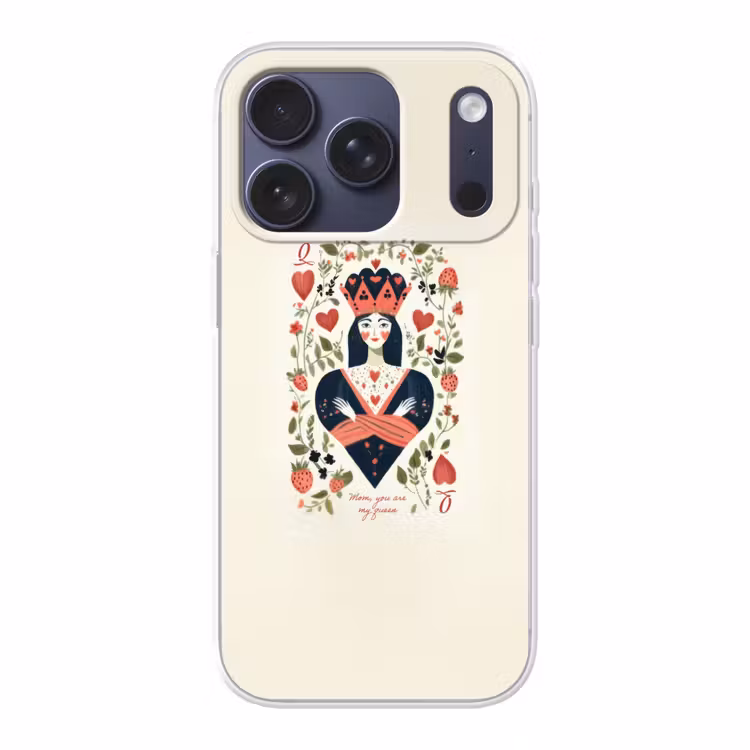 Speelkaart - Hartenkoningin - Bloemen - Hartjes Telefoonhoesje iPhone 17 Pro klein -3d