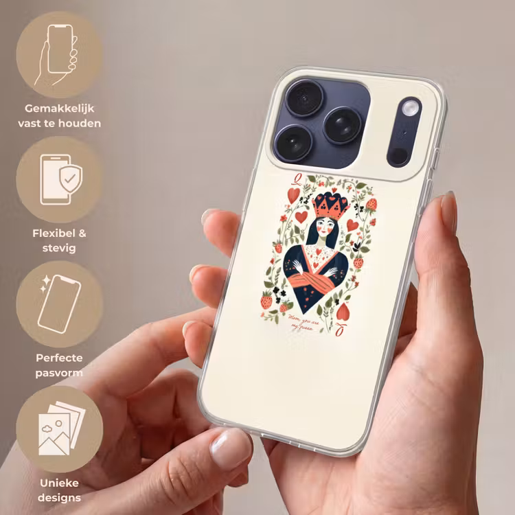 Speelkaart - Hartenkoningin - Bloemen - Hartjes Telefoonhoesje iPhone 17 Pro klein -sfeer3_NL
