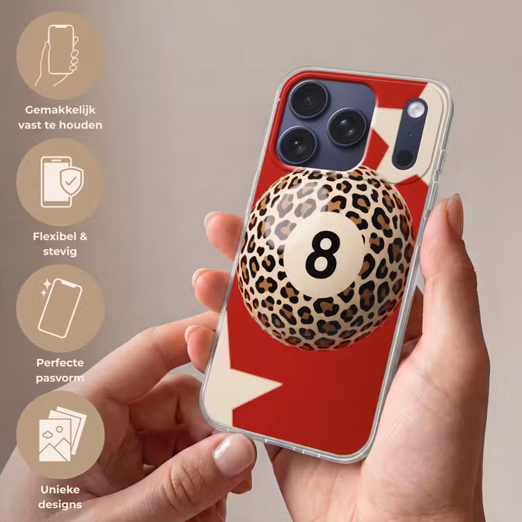 Spel - Dierenprint - Nummer 8 - Modern - Rood Telefoonhoesje iPhone 17 Pro klein -sfeer3_NL