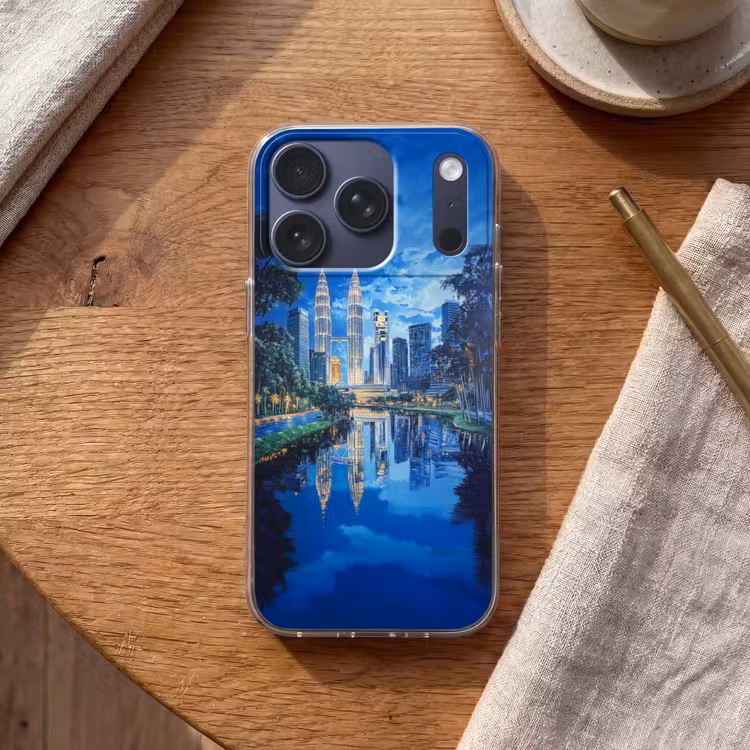 Stad Kuala Lumpur - Skyline - Wolkenkrabbers - Water Telefoonhoesje iPhone 17 Pro klein -sfeer1