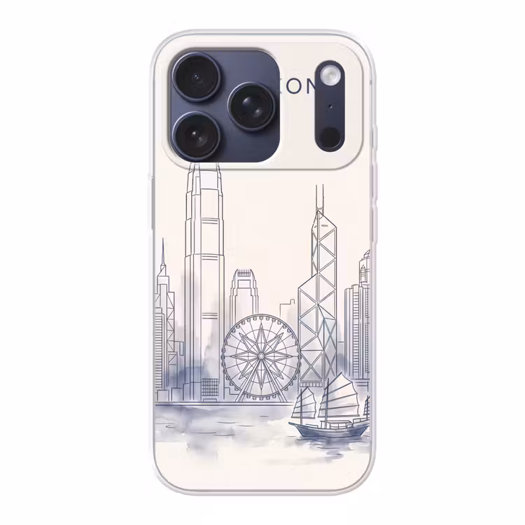 Stad - Skyline - Water - Lijntekening - Blauw Telefoonhoesje iPhone 17 Pro klein -3d