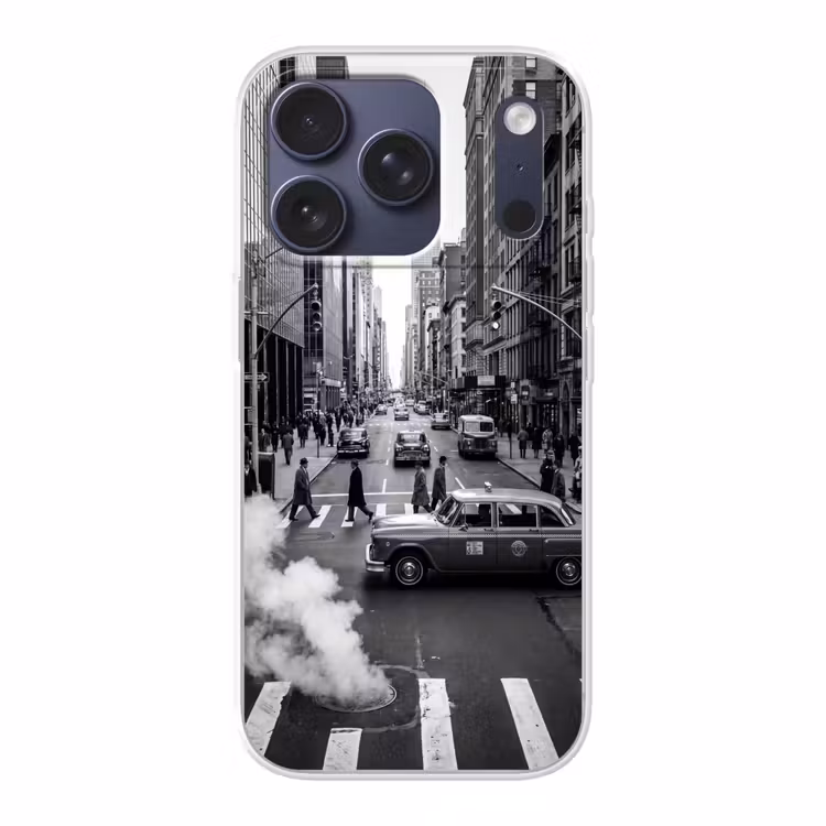 Stad - Straat - Gebouwen - Verkeer - Zwart-wit Telefoonhoesje iPhone 17 Pro klein -3d