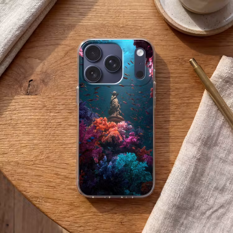 Standbeeld - Zeebodem - Koraal - Kleurrijk Telefoonhoesje iPhone 17 Pro klein -sfeer1