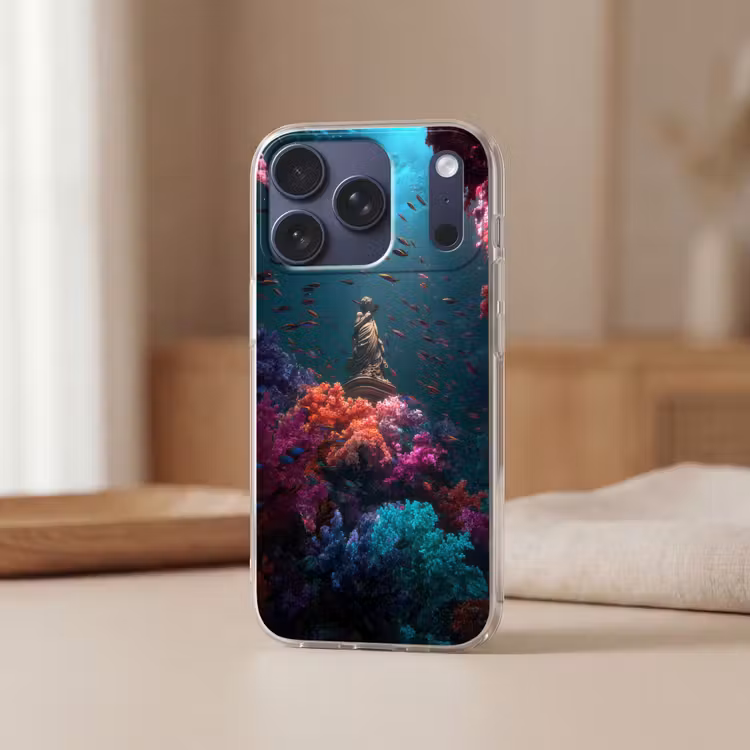 Standbeeld - Zeebodem - Koraal - Kleurrijk Telefoonhoesje iPhone 17 Pro klein -sfeer2