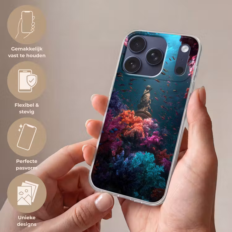Standbeeld - Zeebodem - Koraal - Kleurrijk Telefoonhoesje iPhone 17 Pro klein -sfeer3_NL
