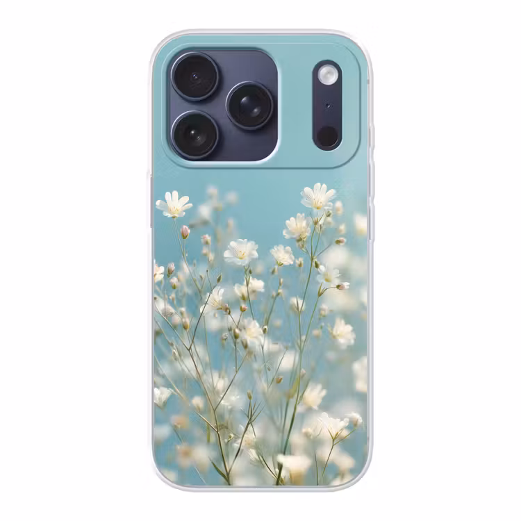Stengels - Bloemen - Lucht - Wit Telefoonhoesje iPhone 17 Pro klein -3d