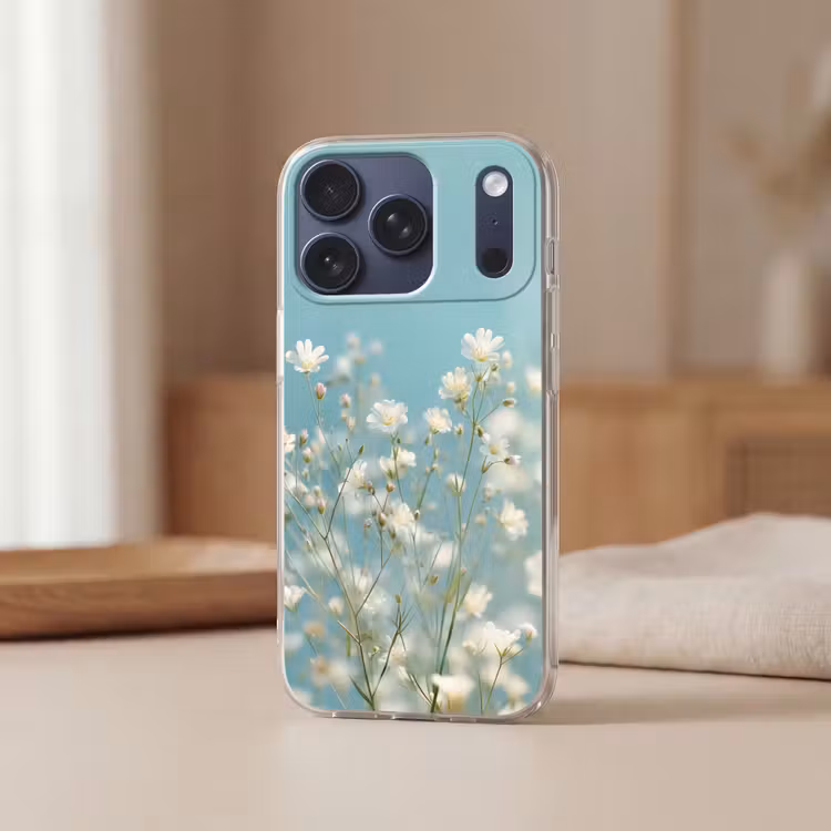 Stengels - Bloemen - Lucht - Wit Telefoonhoesje iPhone 17 Pro klein -sfeer2