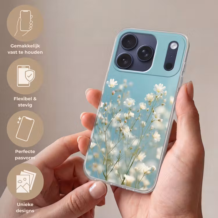 Stengels - Bloemen - Lucht - Wit Telefoonhoesje iPhone 17 Pro klein -sfeer3_NL