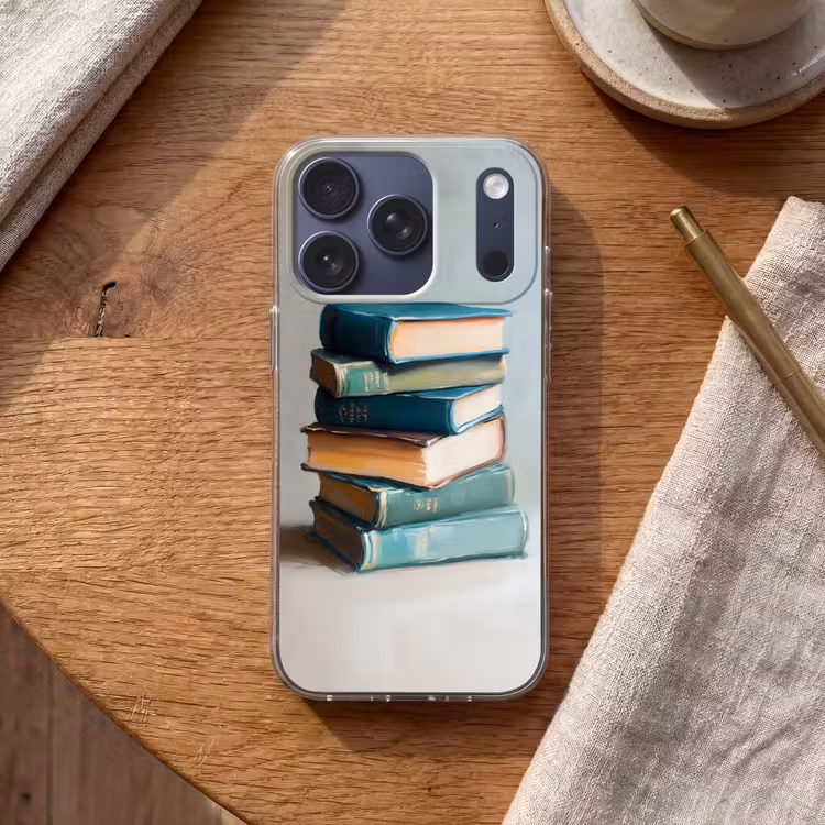 Stapel - Boeken - Groen - Daglicht Telefoonhoesje iPhone 17 Pro klein -sfeer1