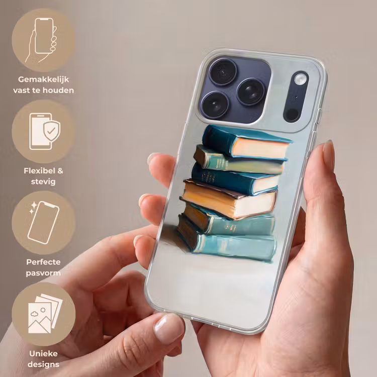 Stapel - Boeken - Groen - Daglicht Telefoonhoesje iPhone 17 Pro klein -sfeer3_NL