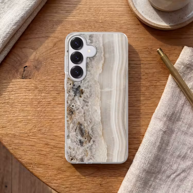 Steen - Textuur - Abstract - Beige - Wit Telefoonhoesje Samsung Galaxy S26 klein -sfeer1