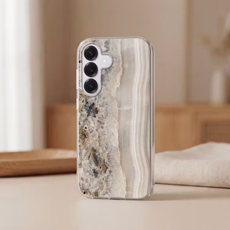 Steen - Textuur - Abstract - Beige - Wit Telefoonhoesje Samsung Galaxy S26 klein -sfeer2