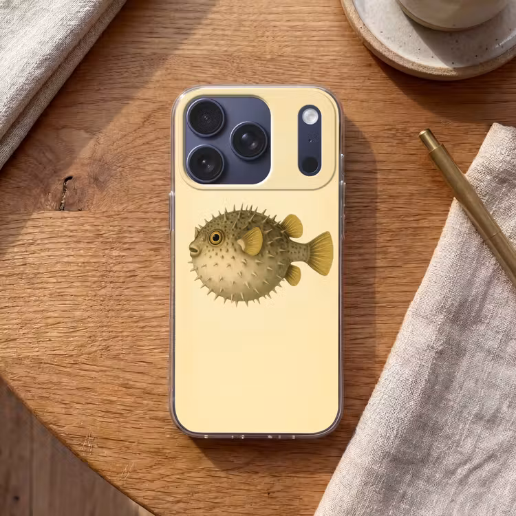 Stekels - Vis - Opgeblazen - Bruin Telefoonhoesje iPhone 17 Pro klein -sfeer1