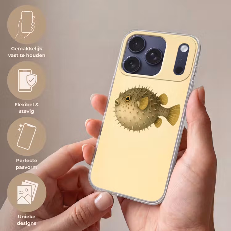 Stekels - Vis - Opgeblazen - Bruin Telefoonhoesje iPhone 17 Pro klein -sfeer3_NL