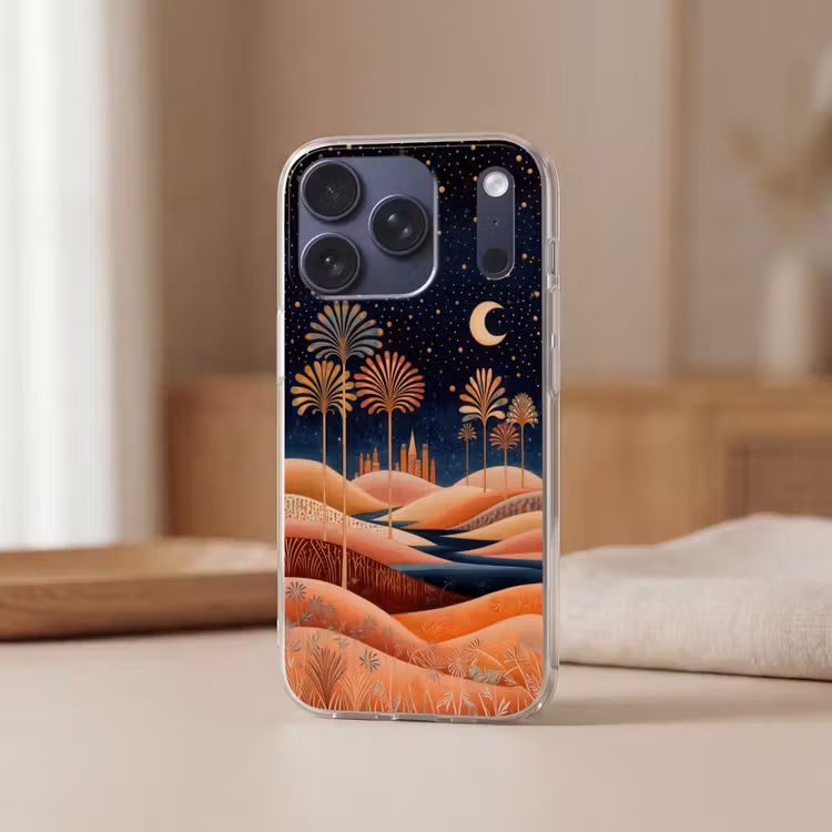 Sterrenhemel - Palmen - Rivier Telefoonhoesje iPhone 17 Pro klein -sfeer2