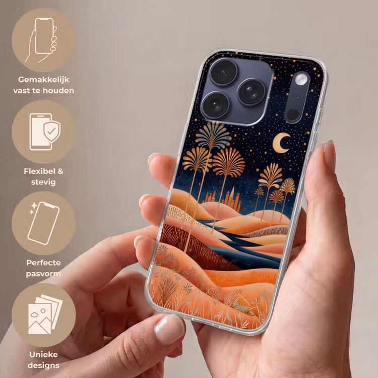 Sterrenhemel - Palmen - Rivier Telefoonhoesje iPhone 17 Pro klein -sfeer3_NL