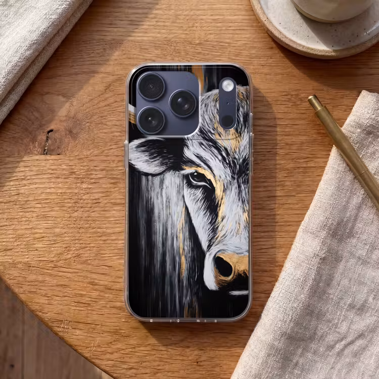 Stier - Hoorns - Snuit - Goud Telefoonhoesje iPhone 17 Pro klein -sfeer1