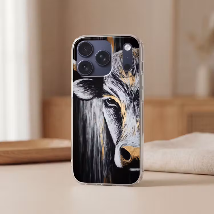 Stier - Hoorns - Snuit - Goud Telefoonhoesje iPhone 17 Pro klein -sfeer2