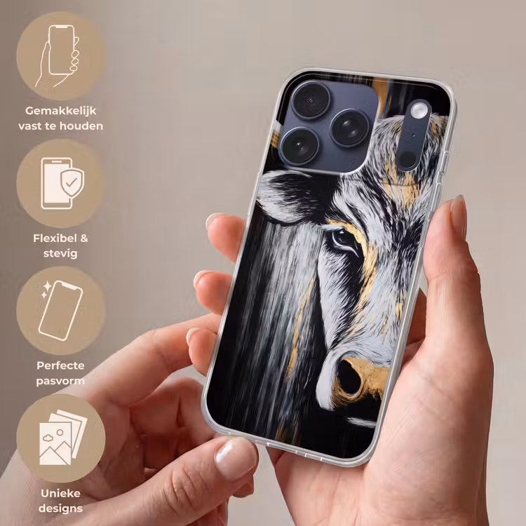 Stier - Hoorns - Snuit - Goud Telefoonhoesje iPhone 17 Pro klein -sfeer3_NL