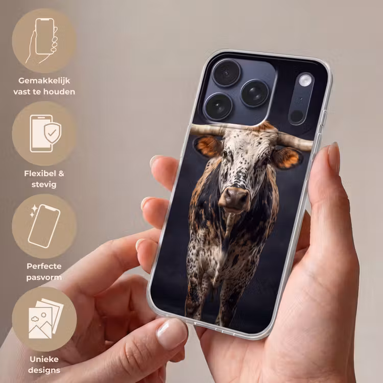 Stier - Kleurrijk - Hoorns Telefoonhoesje iPhone 17 Pro klein -sfeer3_NL