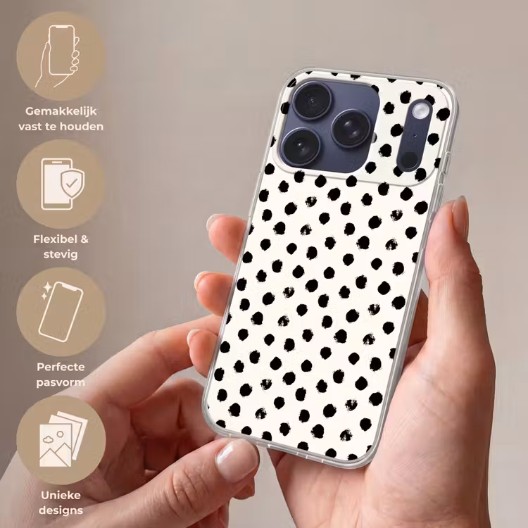 Stippen - Zwart - Wit - Print - Minimalistisch Telefoonhoesje iPhone 17 Pro klein -sfeer3_NL