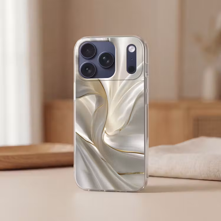 Stof - Plooien - Goud Telefoonhoesje iPhone 17 Pro klein -sfeer2