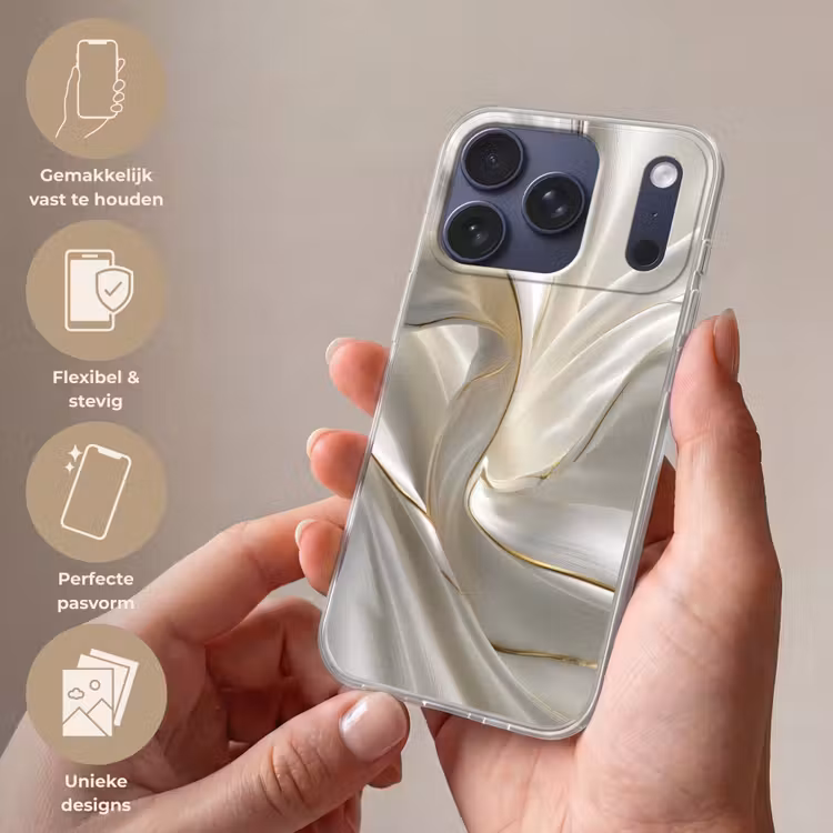 Stof - Plooien - Goud Telefoonhoesje iPhone 17 Pro klein -sfeer3_NL