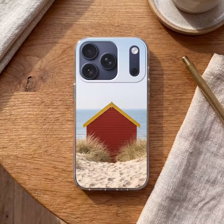 Strand - Huisjes - Kleurrijk - Duinen Telefoonhoesje iPhone 17 Pro klein -sfeer1