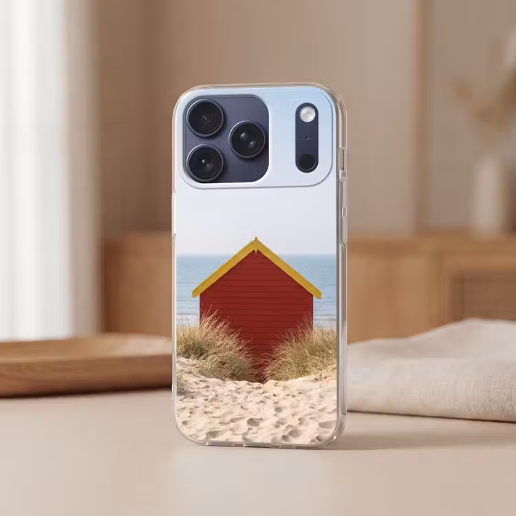 Strand - Huisjes - Kleurrijk - Duinen Telefoonhoesje iPhone 17 Pro klein -sfeer2