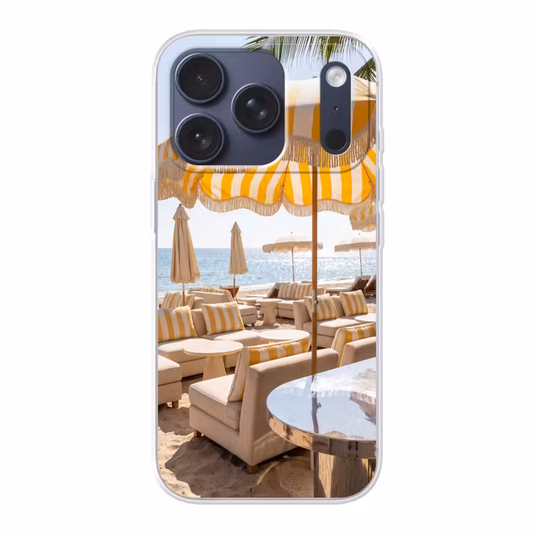 Strand - Ligbedden - Vakantie - Modern - Geel Telefoonhoesje iPhone 17 Pro klein -3d