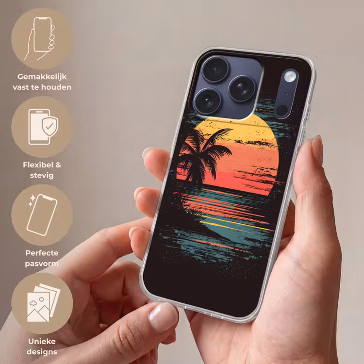 Strand - Minimalistisch - Zon - Oranje Telefoonhoesje iPhone 17 Pro klein -sfeer3_NL