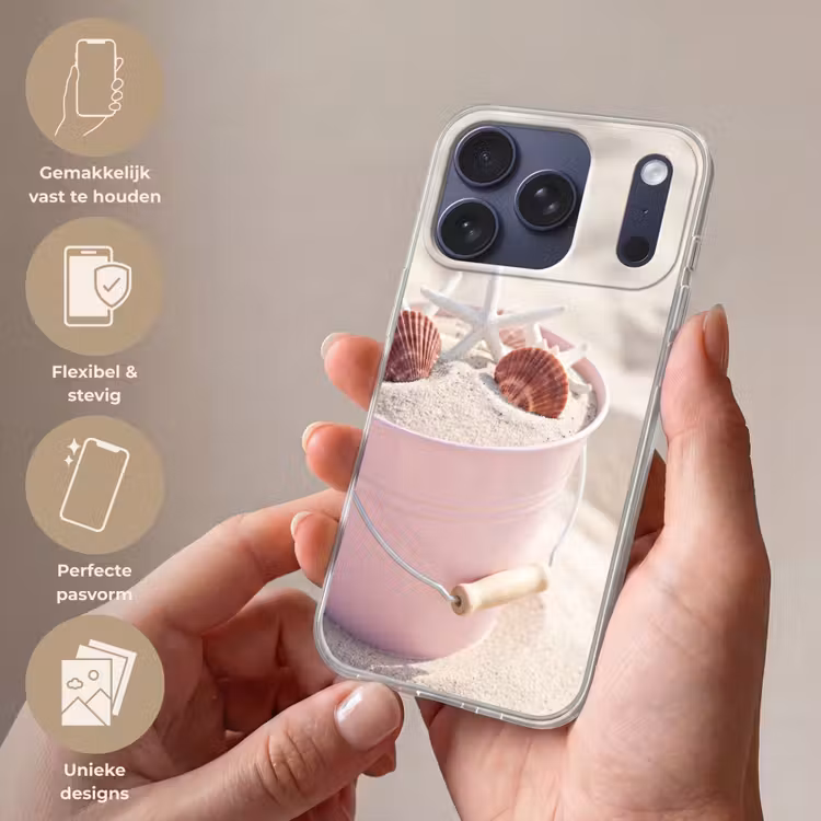 Strand - Schelpen - Zomer - Roze - Decoratie Telefoonhoesje iPhone 17 Pro klein -sfeer3_NL