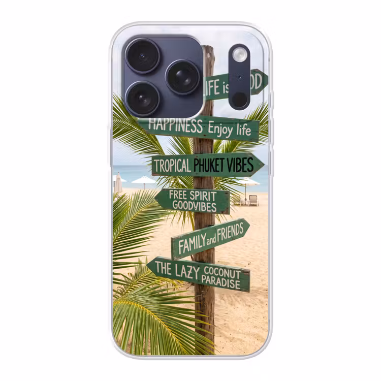 Strand - Wegwijzer - Palmen - Tropisch - Groen Telefoonhoesje iPhone 17 Pro klein -3d