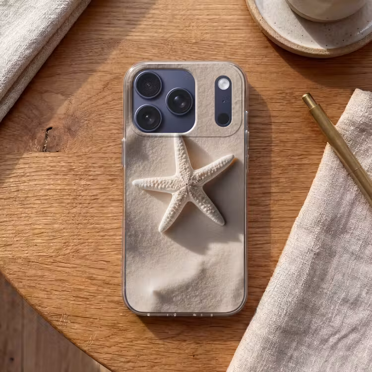 Strand - Zeester - Zand - Beige Telefoonhoesje iPhone 17 Pro klein -sfeer1