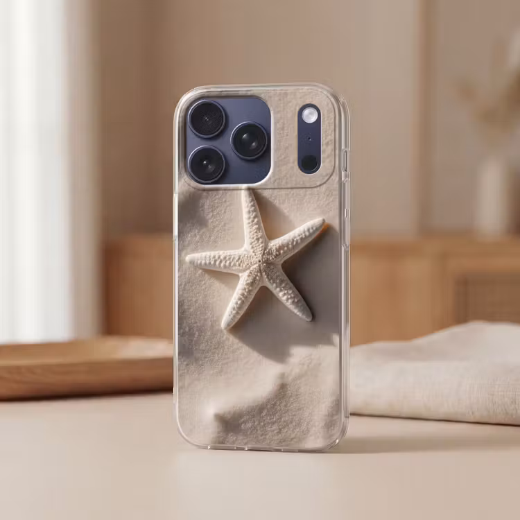 Strand - Zeester - Zand - Beige Telefoonhoesje iPhone 17 Pro klein -sfeer2